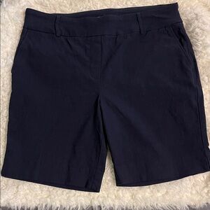 Hilary Radley Navy Mid-Rise Bermuda Shorts